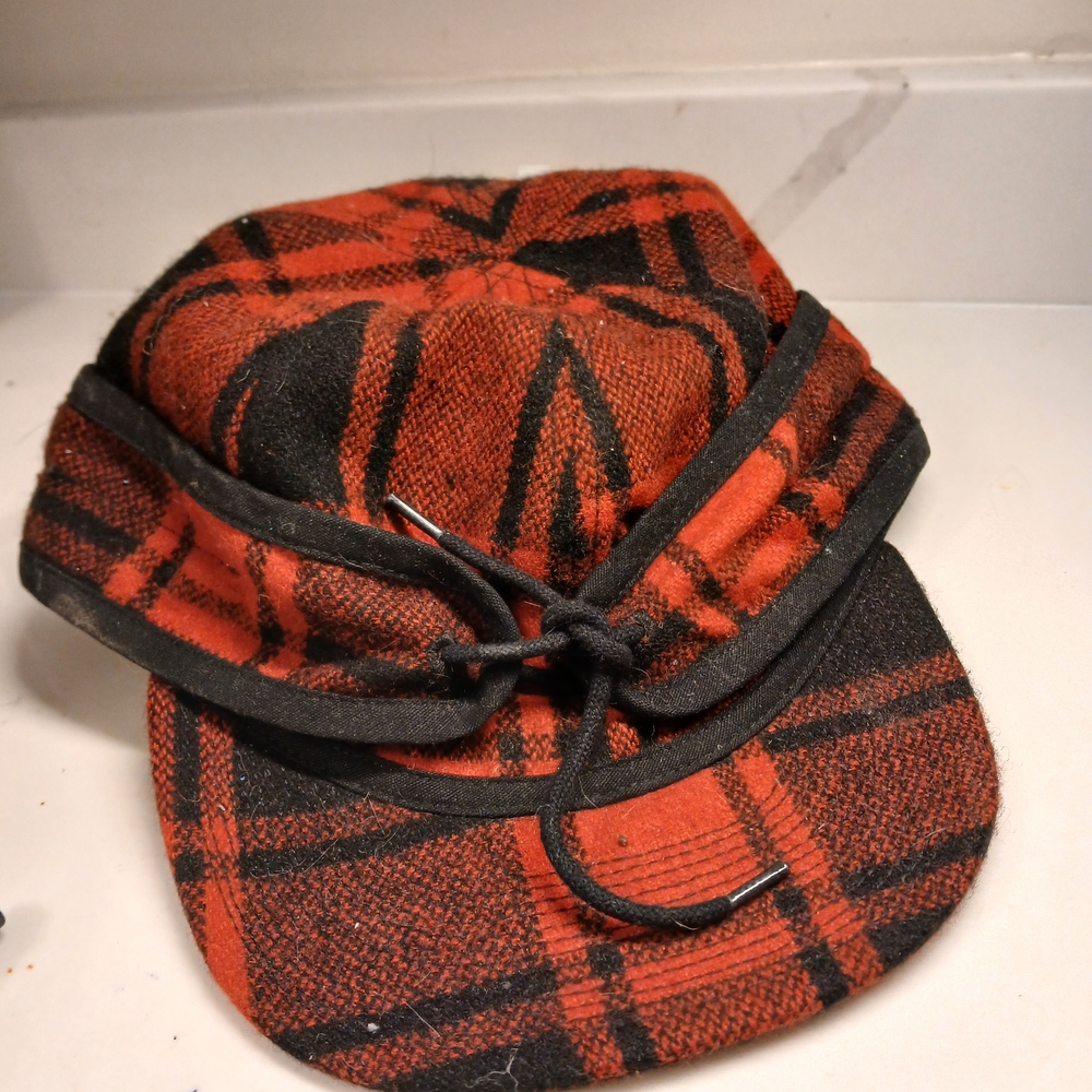 Plaid Wool Blend Orange and Black Cap